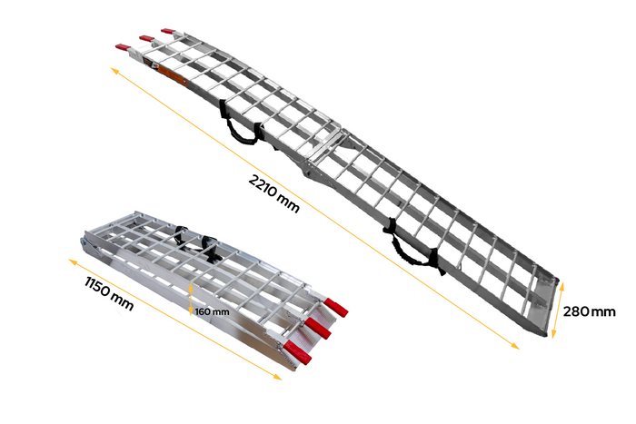 UNITRAILER ALR002 foldbare ramper aluminiumsramper til trailere 221 cm 680 kg med rem, sæt med 2