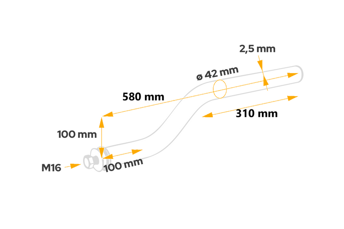 Bøjet rør til montering af skærm DOMAR DK8024, beslagdiameter 42 mm, længde 580 mm